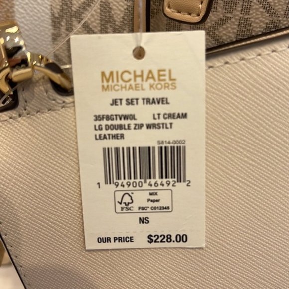 Michael Kors Jet Set Travel Large Double Zip Wristlet Wallet Light Cream Leather - Picture 7 of 16